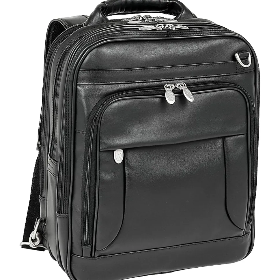 McKlein Lincoln Park Leather Convertible Computer Backpack, Black