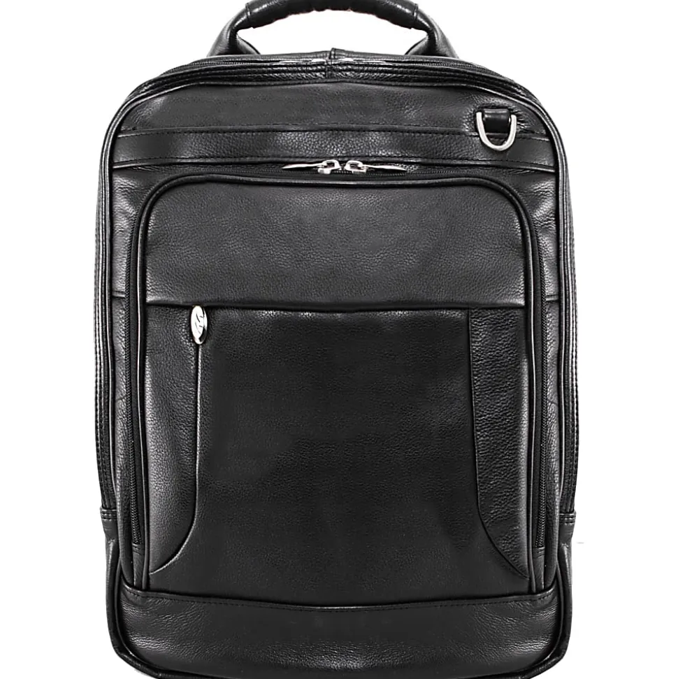 McKlein Lincoln Park Leather Convertible Computer Backpack, Black