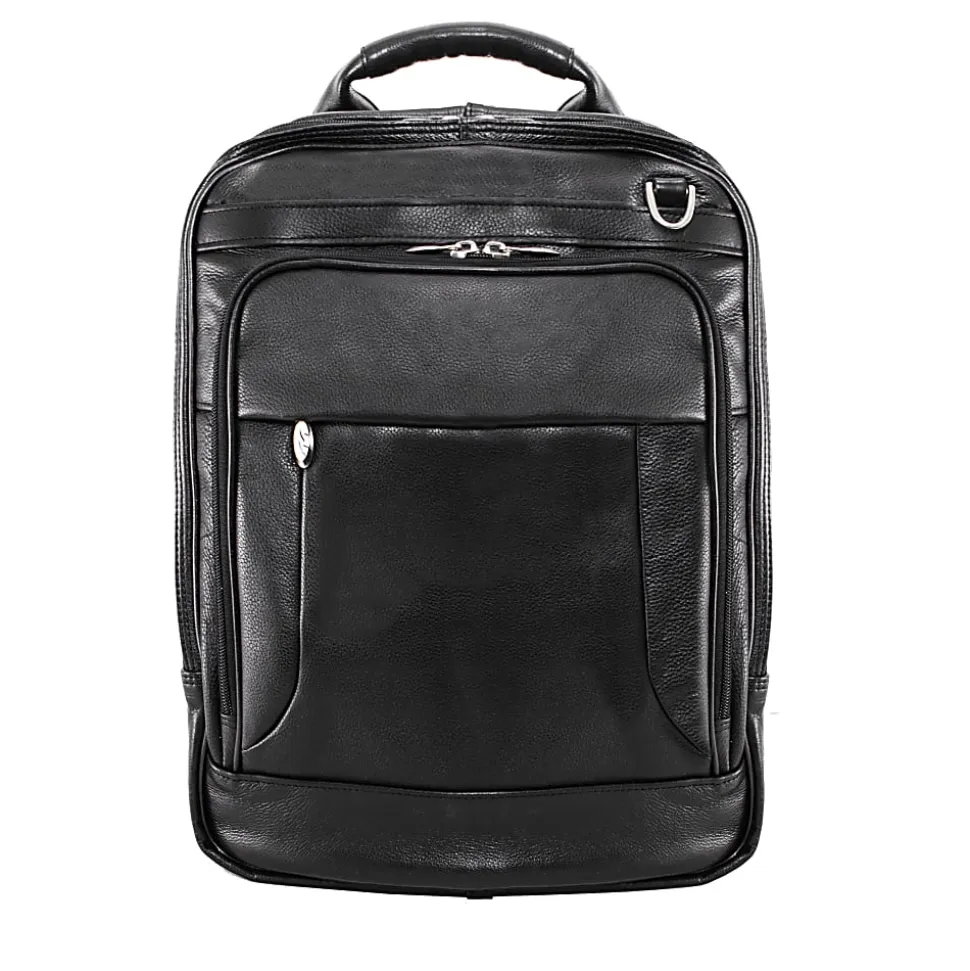 McKlein Lincoln Park Leather Convertible Computer Backpack, Black