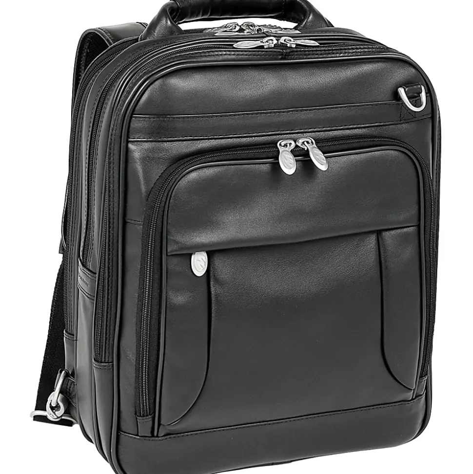 McKlein Lincoln Park Leather Convertible Computer Backpack, Black