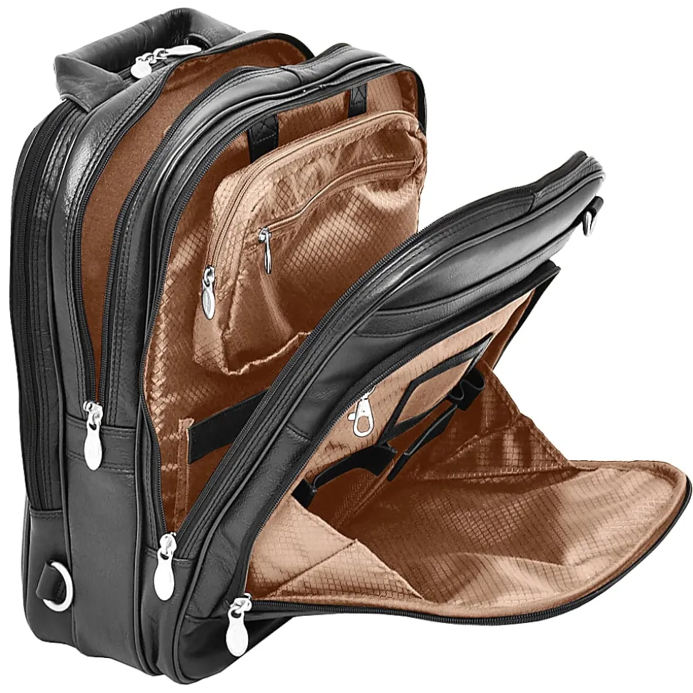 McKlein Lincoln Park Leather Convertible Computer Backpack, Black