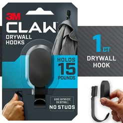 3M CLAW 15 lb. Drywall Hooks, Black, Great for Hanging Backpacks, Jackets, Bath Towels and Home Décor, 1 Hook