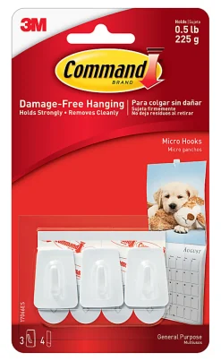 3M Command General Purpose Removable Plastic Hooks, Micro, 0.5 Lb Capacity, Pack Of 3
