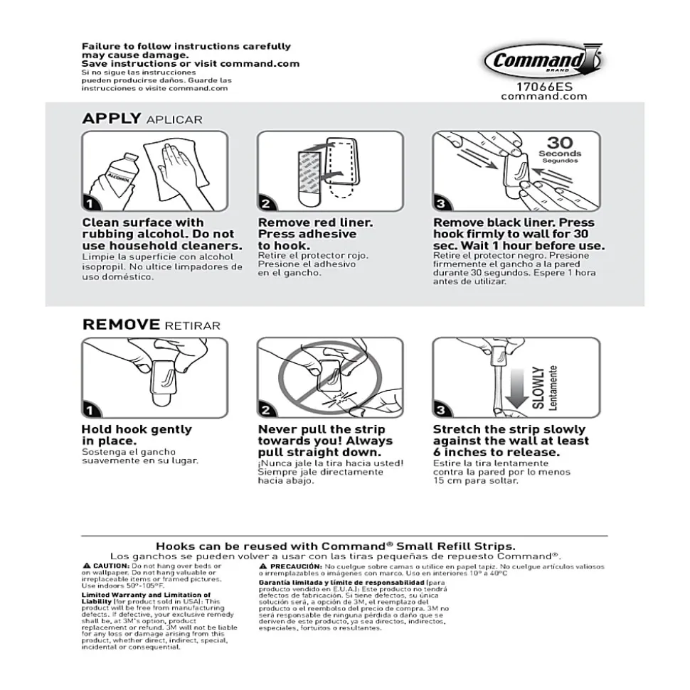 3M Command General Purpose Removable Plastic Hooks, Micro, 0.5 Lb Capacity, Pack Of 3