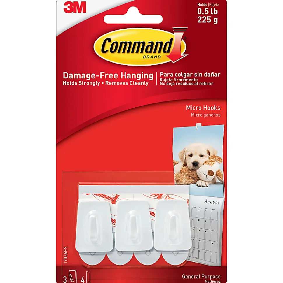 3M Command General Purpose Removable Plastic Hooks, Micro, 0.5 Lb Capacity, Pack Of 3