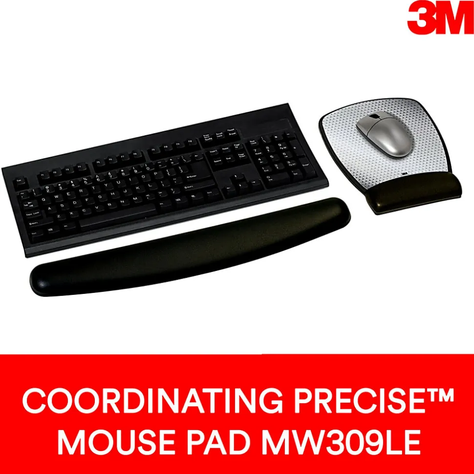 3M™ Compact Gel Keyboards Wrist Rest With Antimicrobial Protection, 18" Wide, Black