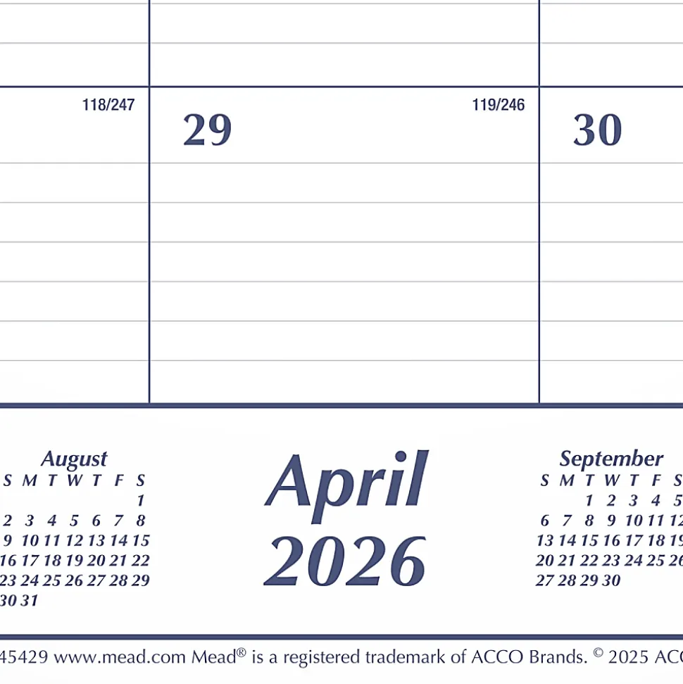 Mead® Basic Academic 2026-2027 Monthly Desk Pad Calendar, Standard, 21 3/4" x 17"