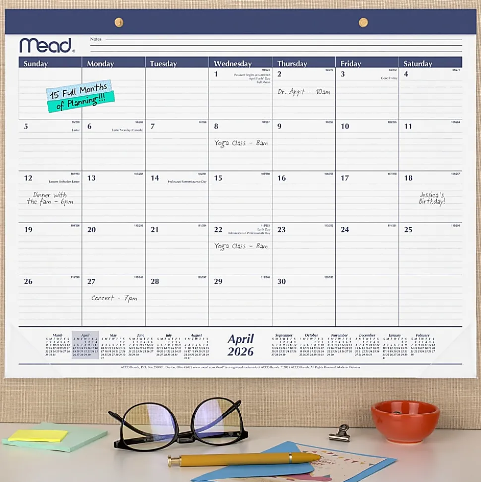 Mead® Basic Academic 2026-2027 Monthly Desk Pad Calendar, Standard, 21 3/4" x 17"