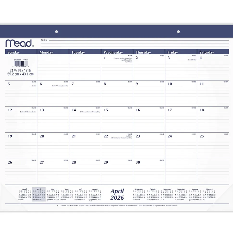 Mead® Basic Academic 2026-2027 Monthly Desk Pad Calendar, Standard, 21 3/4" x 17"