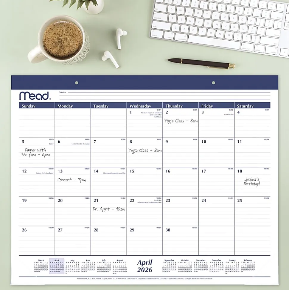 Mead® Basic Academic 2026-2027 Monthly Desk Pad Calendar, Standard, 21 3/4" x 17"
