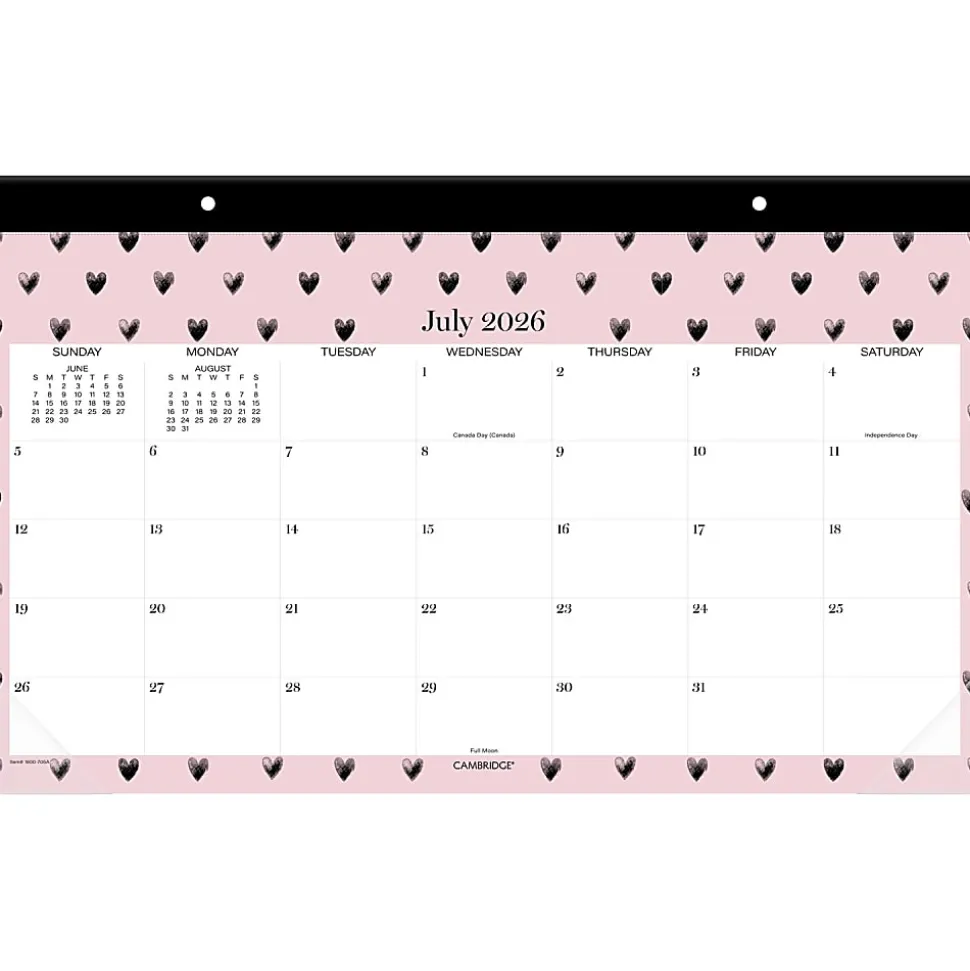 Mead Cambridge® Cherish Academic 2026-2027 Monthly Desk Pad Calendar, Compact, 11" x 17 3/4"