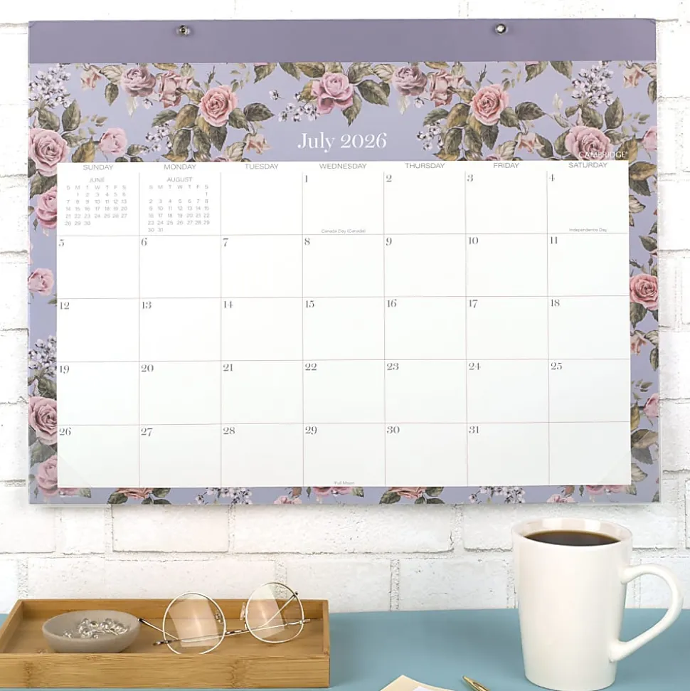 Mead Cambridge® Tea Rose Academic 2026-2027 Monthly Desk Pad Calendar, Standard, 17" x 21 3/4"