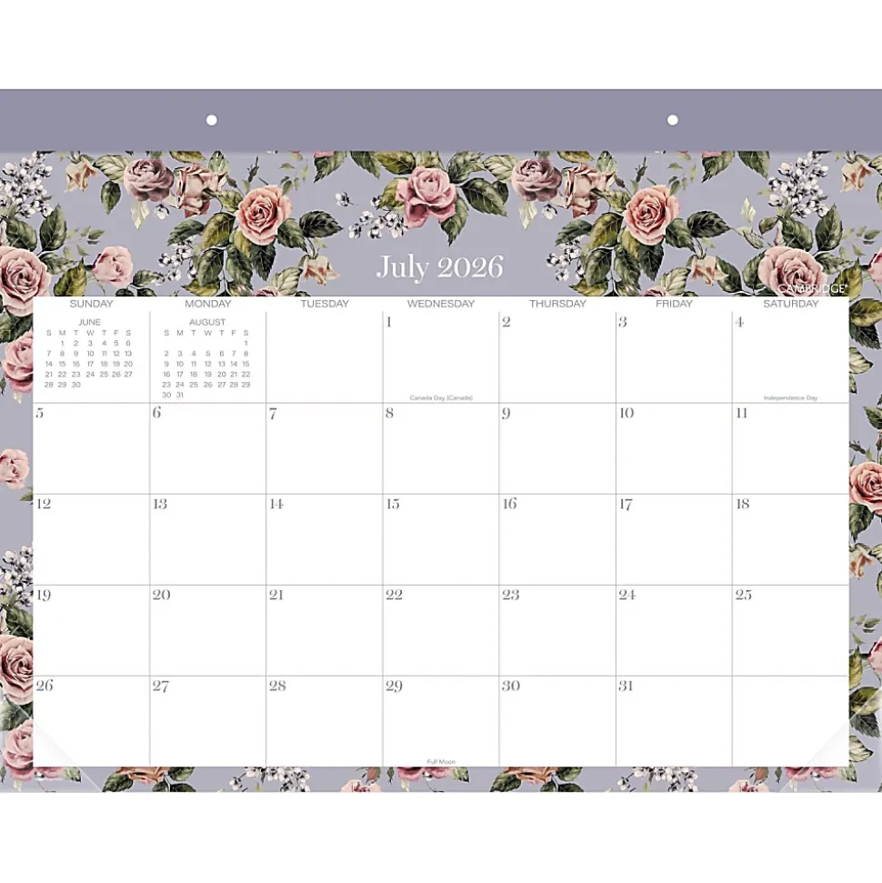 Mead Cambridge® Tea Rose Academic 2026-2027 Monthly Desk Pad Calendar, Standard, 17" x 21 3/4"