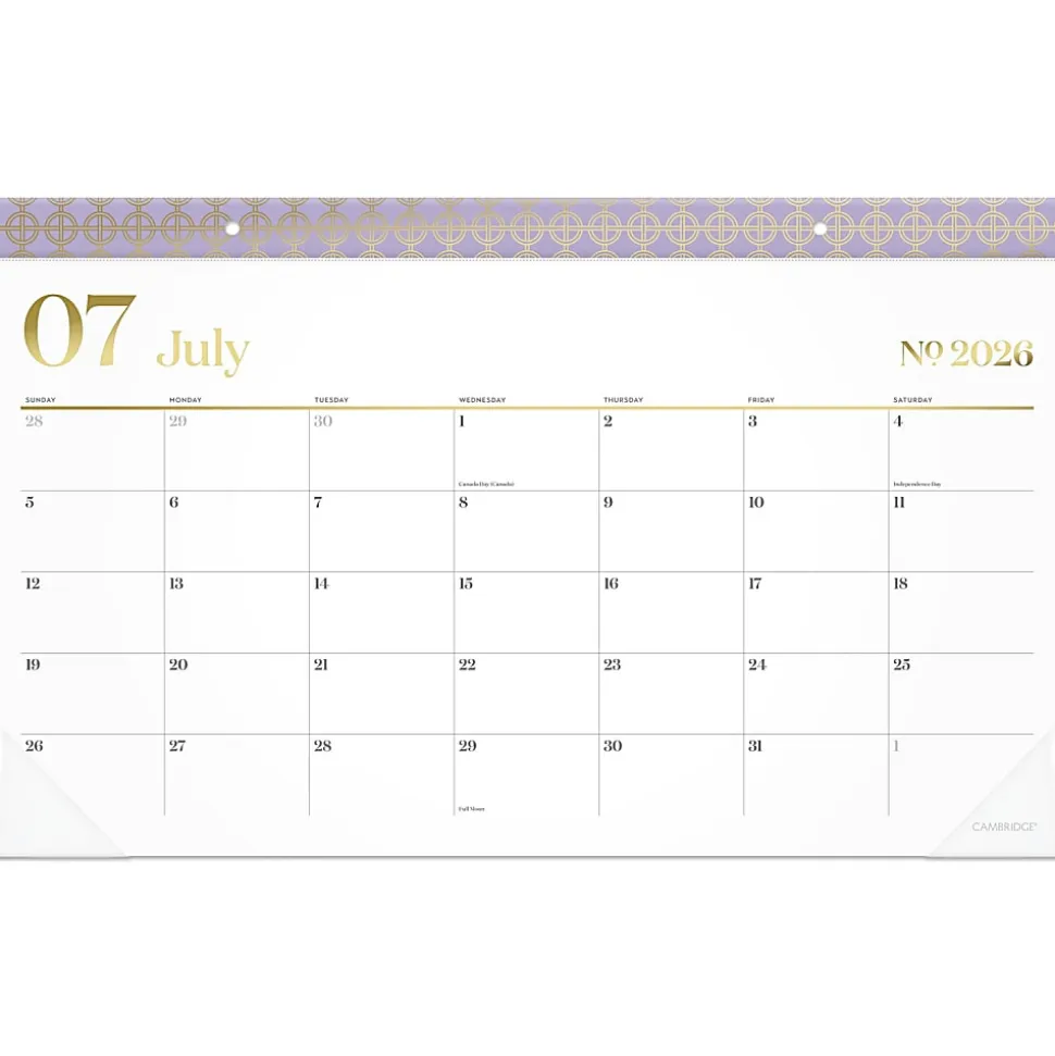 Mead Cambridge® WorkStyle® Academic 2026-2027 Monthly Desk Pad Calendar, Misty Lavender, Compact, 17 3/4" x 11"