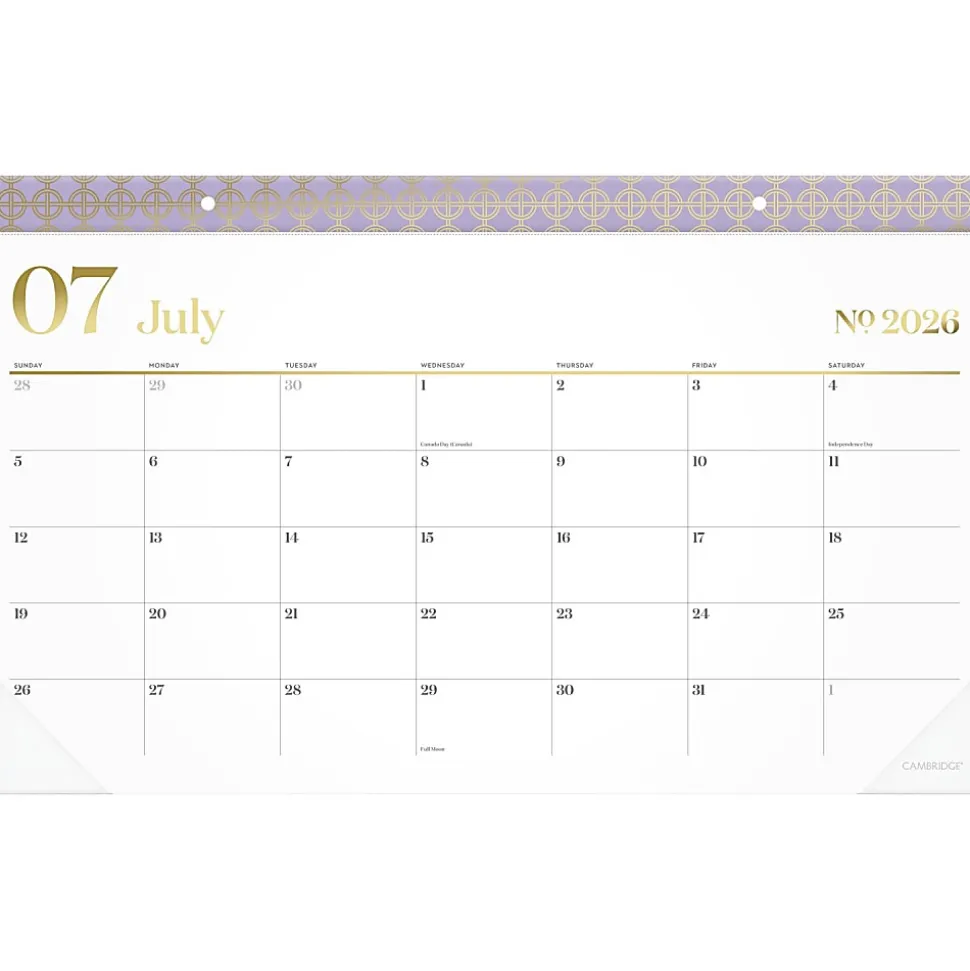 Mead Cambridge® WorkStyle® Academic 2026-2027 Monthly Desk Pad Calendar, Misty Lavender, Compact, 17 3/4" x 11"