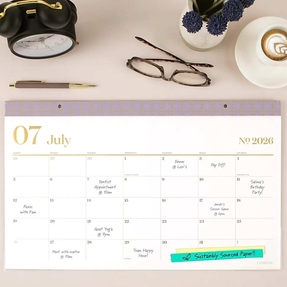 Mead Cambridge® WorkStyle® Academic 2026-2027 Monthly Desk Pad Calendar, Misty Lavender, Compact, 17 3/4" x 11"
