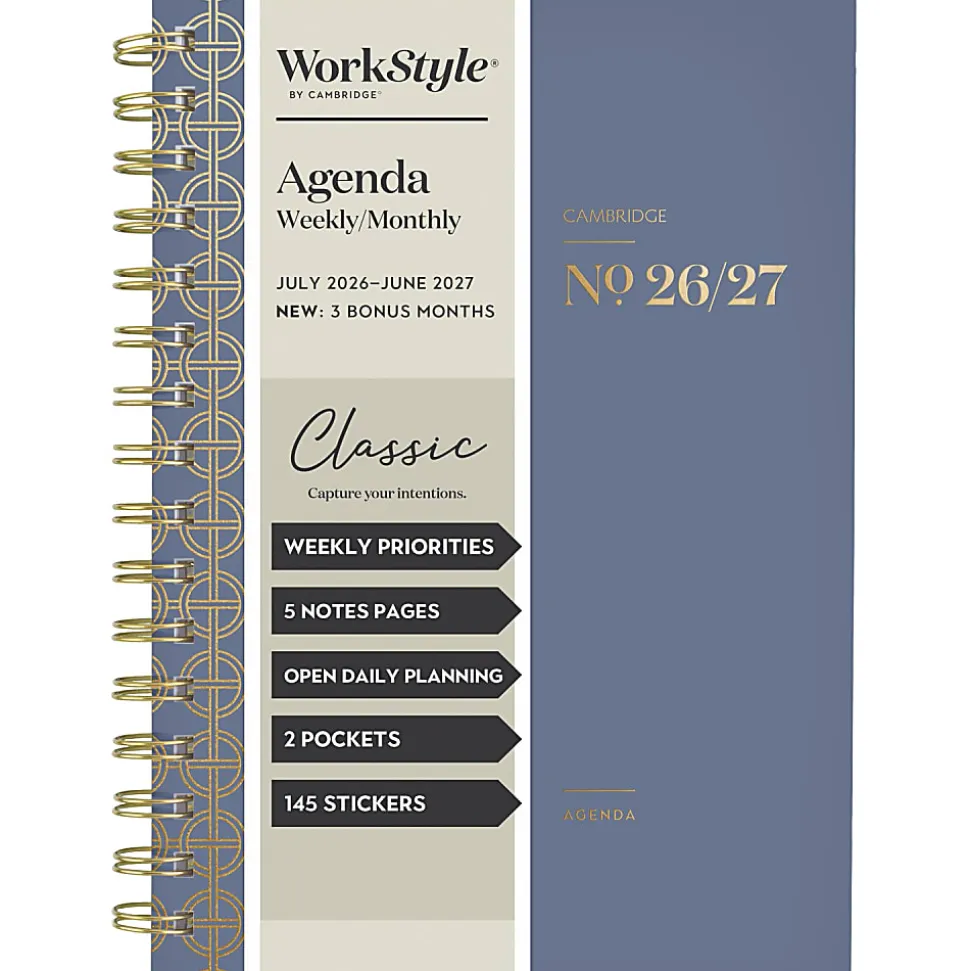 Mead Cambridge® WorkStyle® Classic Academic 2026-2027 Weekly Monthly Planner, Steel Blue, Small, 5 1/2" x 8 1/2"