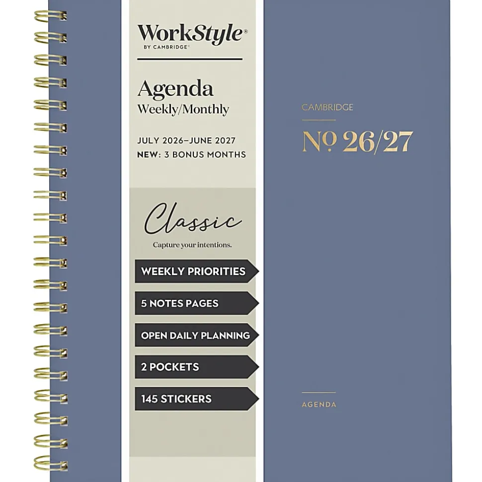 Mead Cambridge® WorkStyle® Classic Academic 2026-2027 Weekly Monthly Planner, Steel Blue, Large, 8 1/2" x 11"