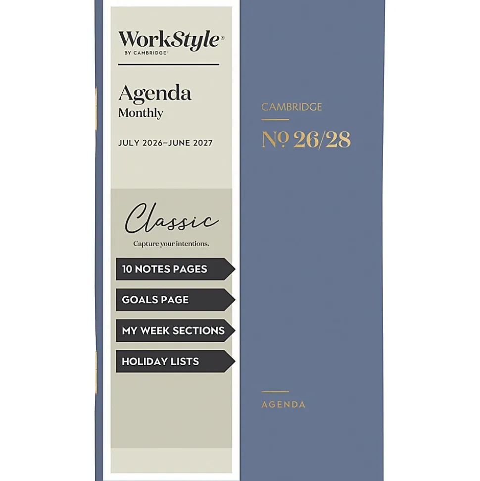 Mead Cambridge® WorkStyle® Classic Academic 2026-2028 Two Year Monthly Planner, Steel Blue, Pocket, 3 1/2" x 6 1/4"