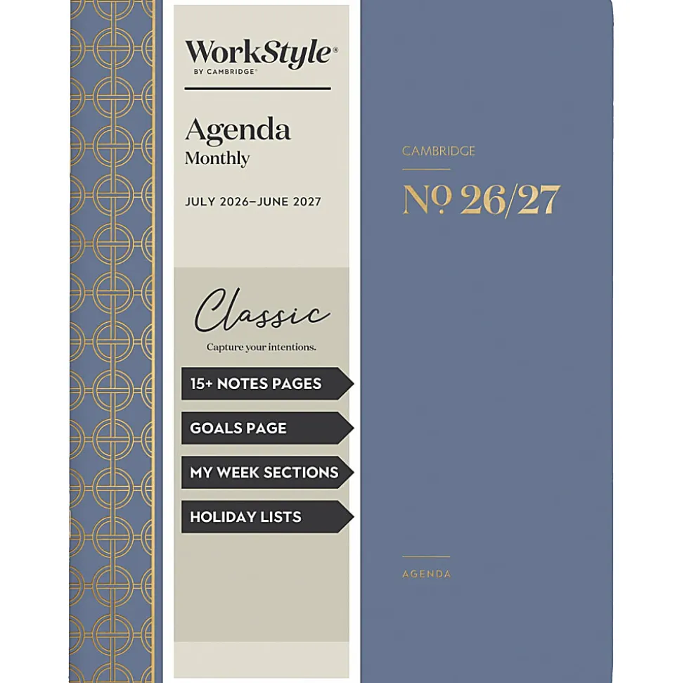 Mead Cambridge® WorkStyle® Classic Academic 2026-2027 Monthly Planner, Steel Blue, Large, 8 1/2" x 11"