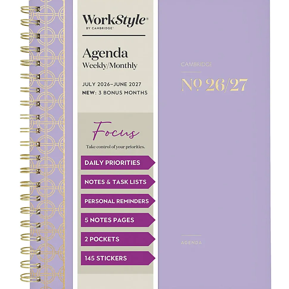 Mead Cambridge® WorkStyle® Focus Academic 2026-2027 Weekly Monthly Planner, Misty Lavender, Large, 8 1/2" x 11"