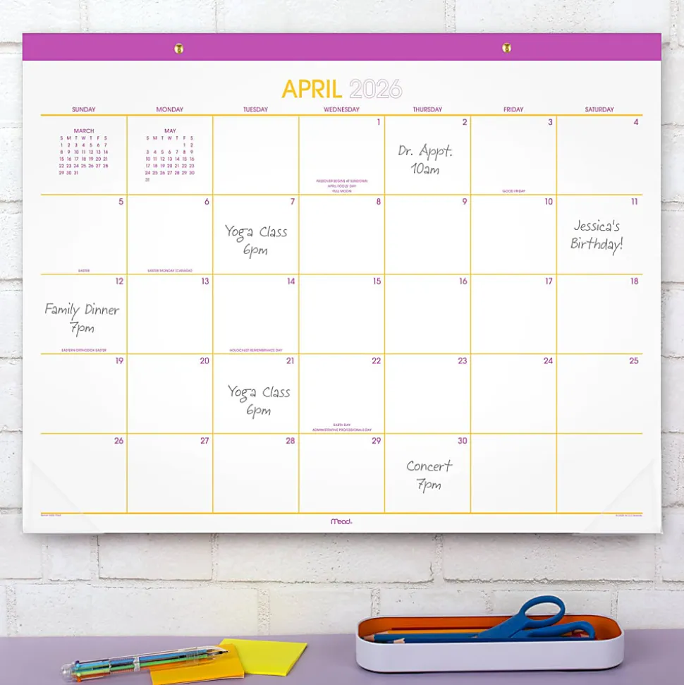 Mead® Color Pop 2026-2027 Monthly Desk Pad Calendar, Fuchsia, Standard, 17" x 21 3/4"