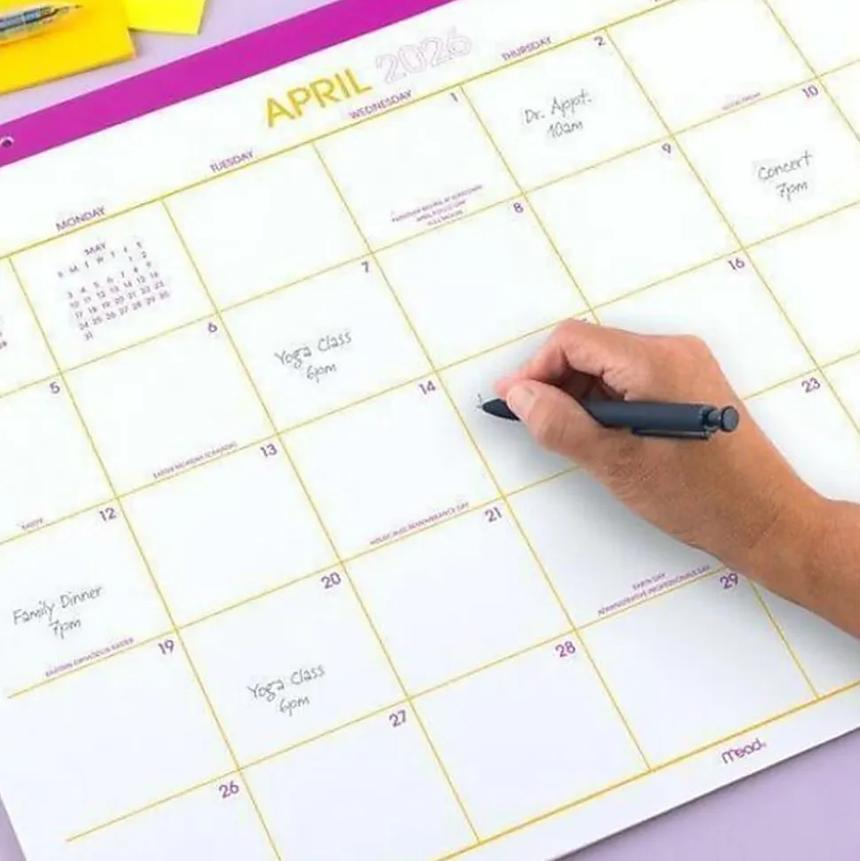 Mead® Color Pop 2026-2027 Monthly Desk Pad Calendar, Fuchsia, Standard, 17" x 21 3/4"
