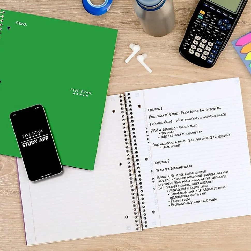 Mead® Five Star® Spiral Notebooks, 1 Subject, College Ruled, 100 Sheets, Assorted, Pack Of 6