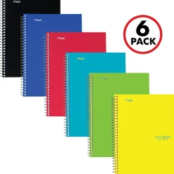 Mead® Five Star® Wire-Bound Notebooks, 9-1/2" x 6", 2 Subject, College Ruled, 80 Sheets, Assorted Colors, Pack Of 6 Notebooks