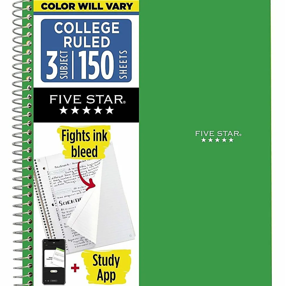 Mead Five Star Wirebound Notebook, 8 1/2" x 11", 150 Sheets, 3 Subject, College Ruled, Assorted Cover