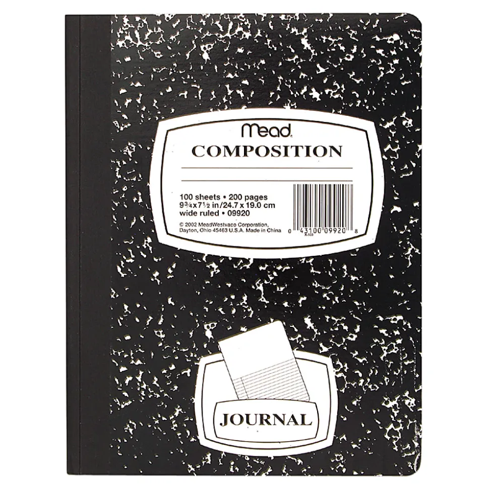 Mead® Journal Composition Book, 7 1/2" x 9 3/4", Wide Ruled, 50 Sheets, Black Marble