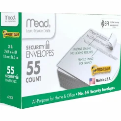 Mead Press-it No. 6 Security Envelopes - Security - #6 3/4 - Peel & Seal - White - 55 / Box