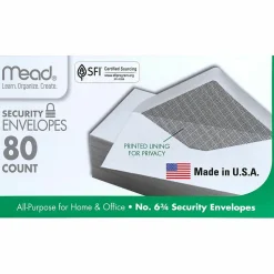Mead White Security Envelopes - Security - #6 3/4 - 6 1/2" Width x 3 5/8" Length - 20 lb - Gummed - Wove - 80 / Box - White