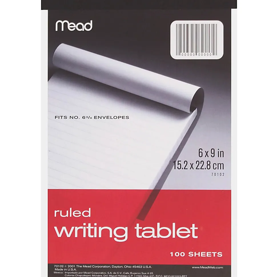 Mead® Writing Tablet, Wide Ruled, 100 Sheets, 6" x 9"