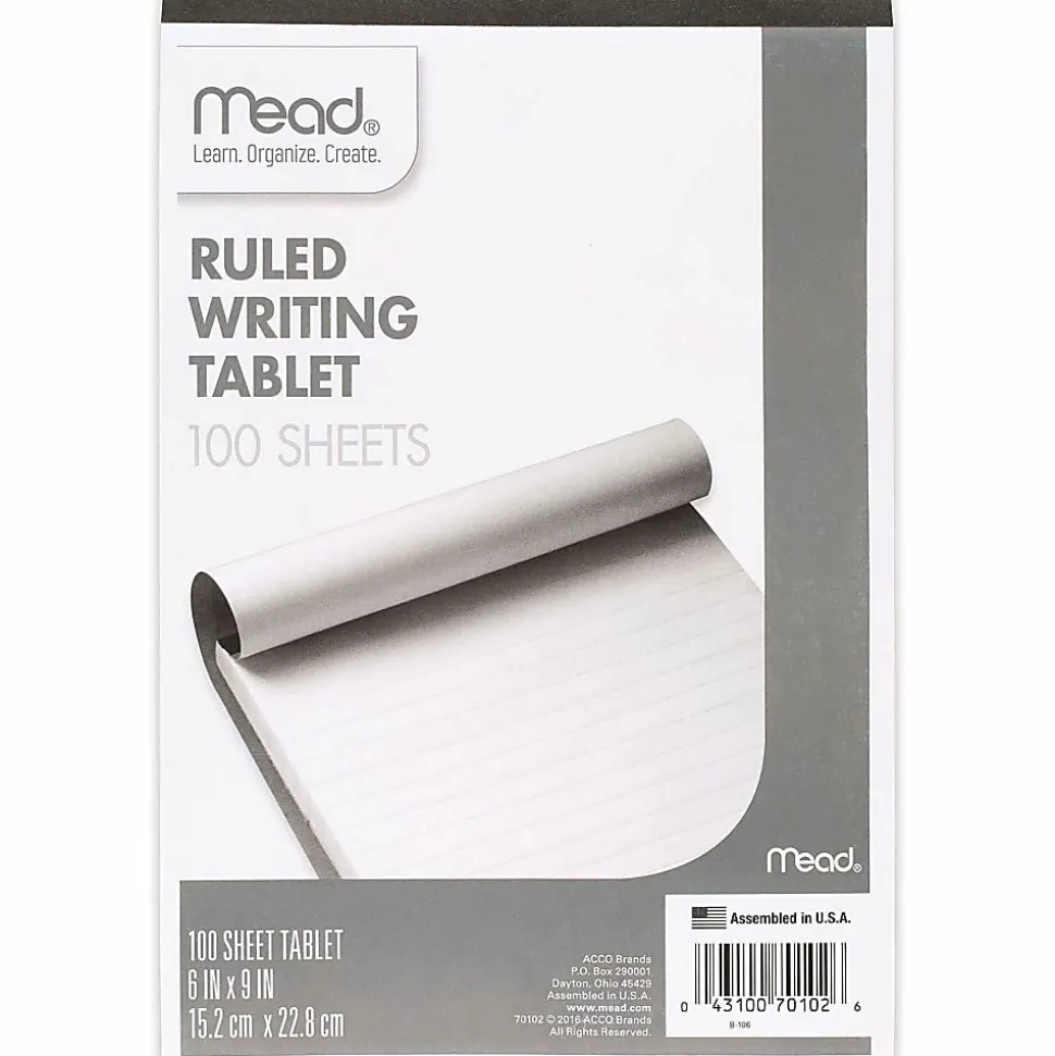 Mead® Writing Tablet, Wide Ruled, 100 Sheets, 6" x 9"