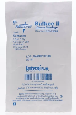 Medline Bulkee II Sterile Cotton Gauze Bandages, 4 1/2" x 4 1/8 Yd., White, Pack Of 100