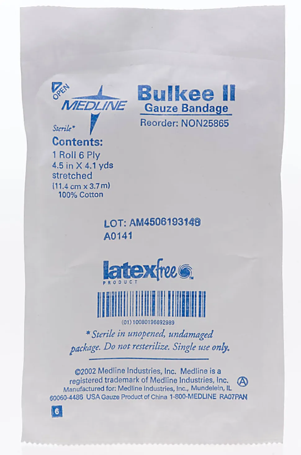 Medline Bulkee II Sterile Cotton Gauze Bandages, 4 1/2" x 4 1/8 Yd., White, Pack Of 100
