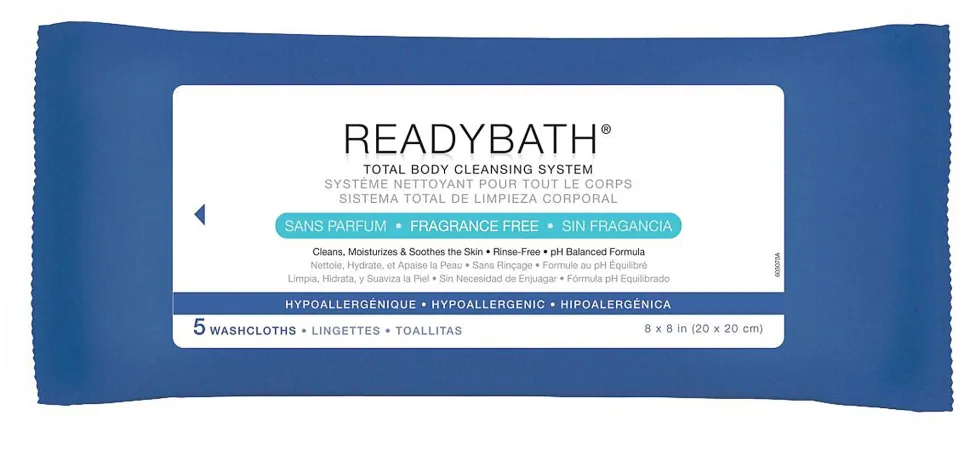 Medline ReadyBath Complete Washcloths, Fragrance Free, 5 Cloths Per Soft Pack, Case Of 30 Packs