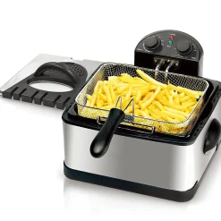 MegaChef 4.23-Quart Stainless Steel Electric Deep Fryer With Timer, 9-1/4”H x 15”W x 15”D, Black