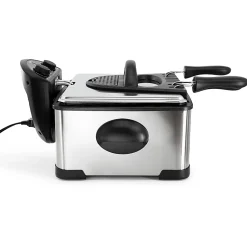 MegaChef 4.23-Quart Stainless Steel Electric Deep Fryer With Timer, 9-1/4”H x 15”W x 15”D, Black
