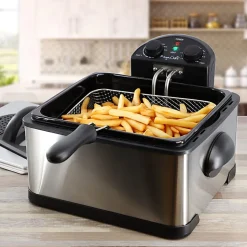 MegaChef 4.23-Quart Stainless Steel Electric Deep Fryer With Timer, 9-1/4”H x 15”W x 15”D, Black