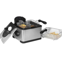MegaChef 4.23-Quart Stainless Steel Electric Deep Fryer With Timer, 9-1/4”H x 15”W x 15”D, Black
