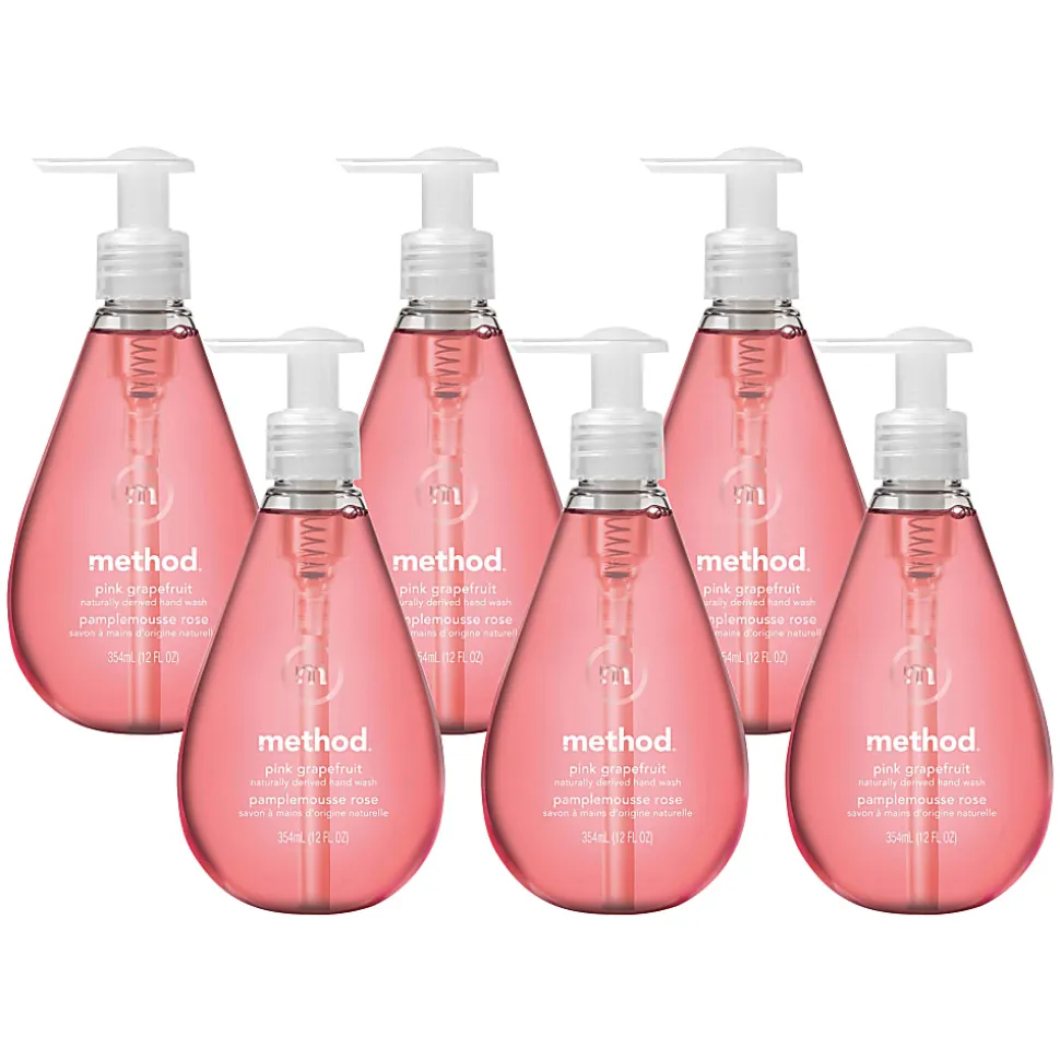 Method Pink Grapefruit Gel Hand Wash, Pink Grapefruit Scent, 12 fl oz (354.9 mL), Pack of 6, Pump Bottle Dispenser - MTH00039CT