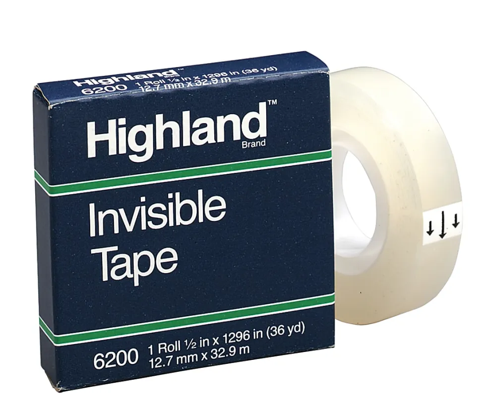 3M™ Highland™ 6200 Invisible Tape, 1/2" x 1,296", Clear, Pack Of 12
