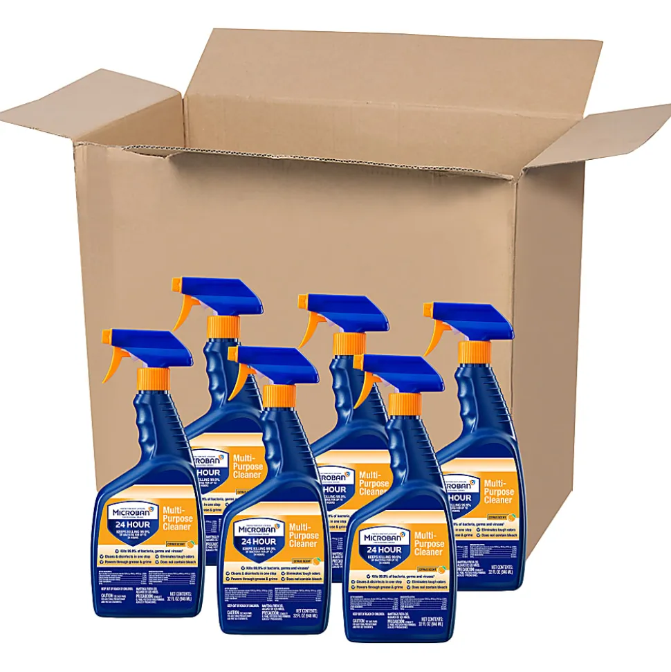 Microban® Professional 24-Hour Disinfectant Multipurpose Cleaner, Citrus, 32 Oz, Pack Of 6 Bottles