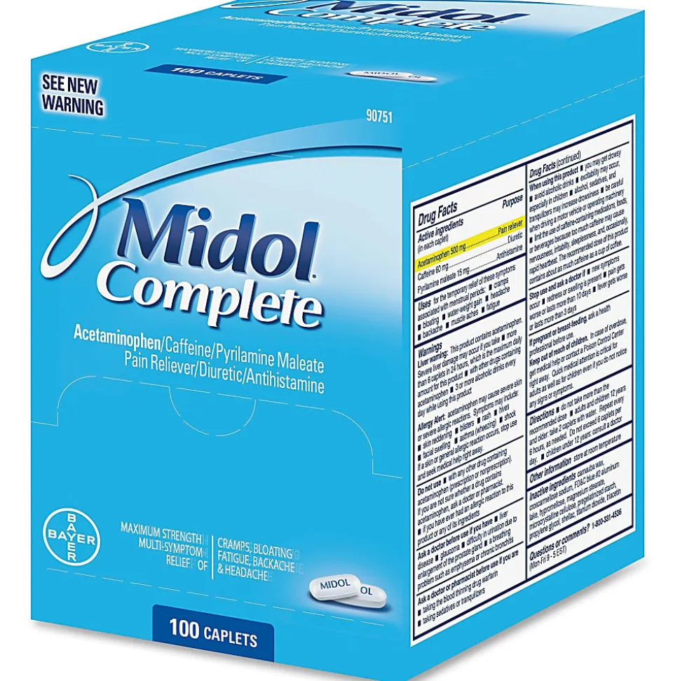 Midol Complete Pain Reliever Caplets - For Menstrual Cramp, Backache, Muscular Pain, Headache, Bloating - 100 / Box