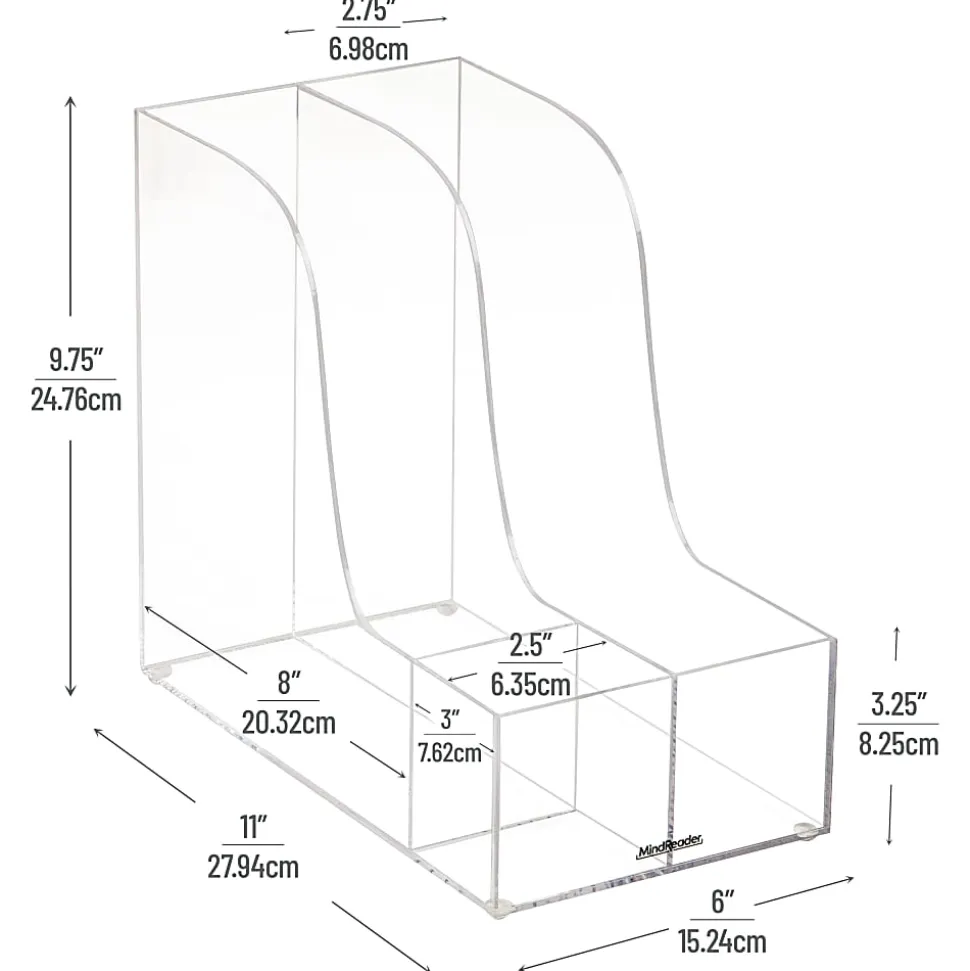 Mind Reader Acrylic Vertical File Storage Magazine Holder, 9-3/4"H x 11"W x 6"D, Clear