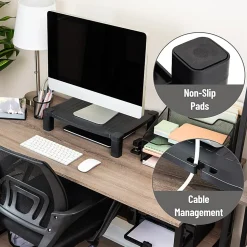 Mind Reader Adjustable Monitor Stand, 4"H x 13-1/4"W x 17-1/4"L , Black