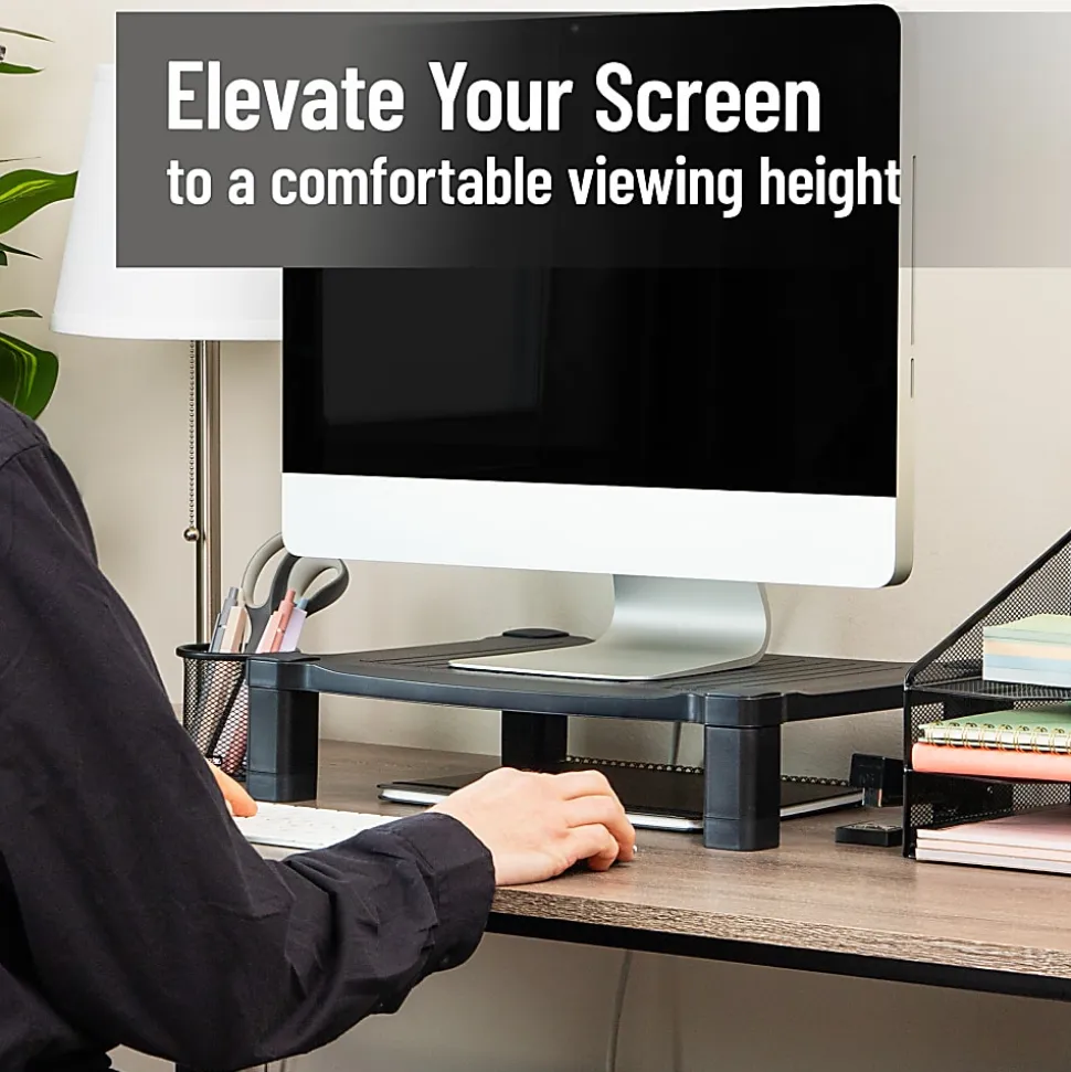 Mind Reader Adjustable Monitor Stand, 4"H x 13-1/4"W x 17-1/4"L , Black