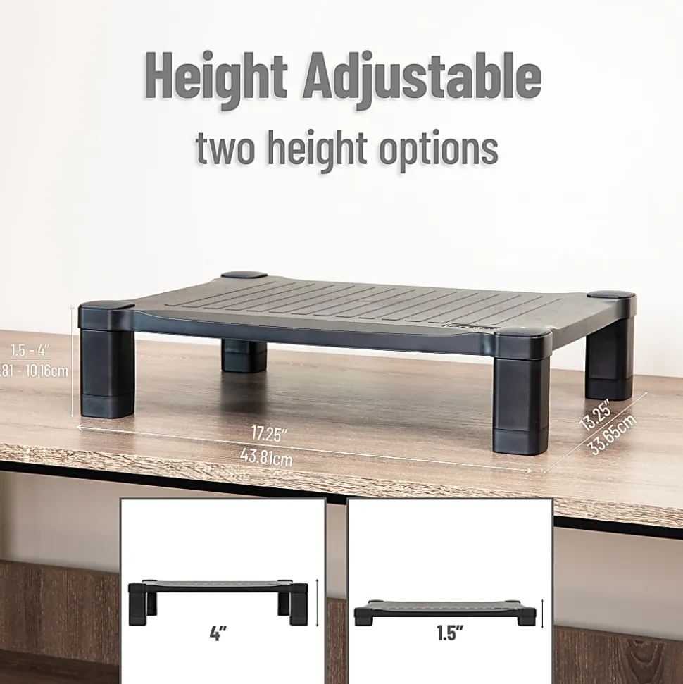 Mind Reader Adjustable Monitor Stand, 4"H x 13-1/4"W x 17-1/4"L , Black